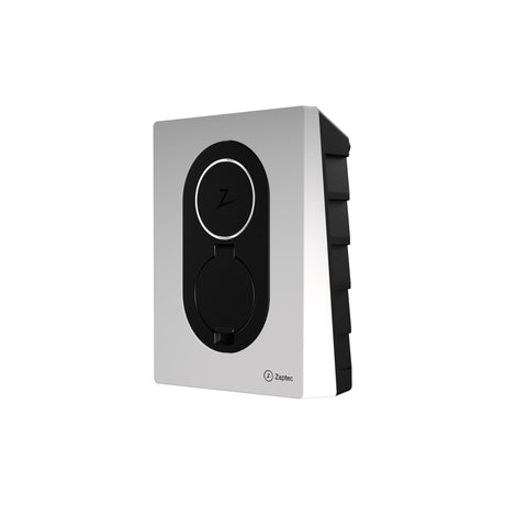Zaptec Go laddbox i Cloud White sedd från vinkel