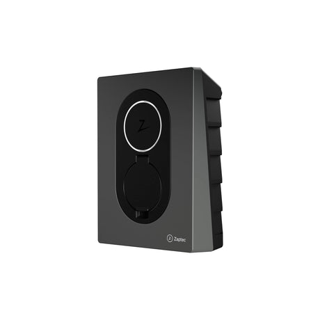 Zaptec Go laddbox i Rock Grey sedd från vinkel